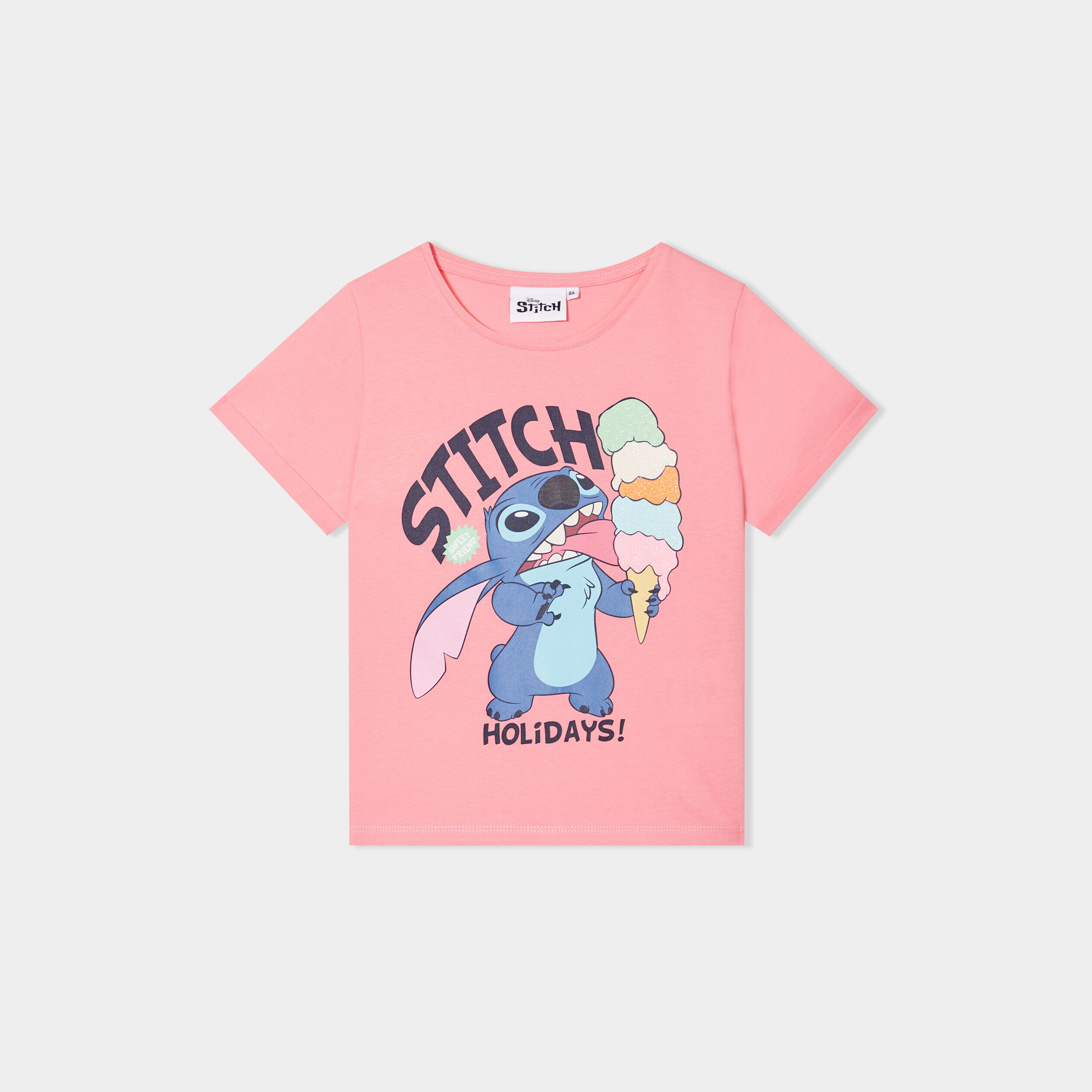 T-shirt manches courtes coton Stitch orange corail fille