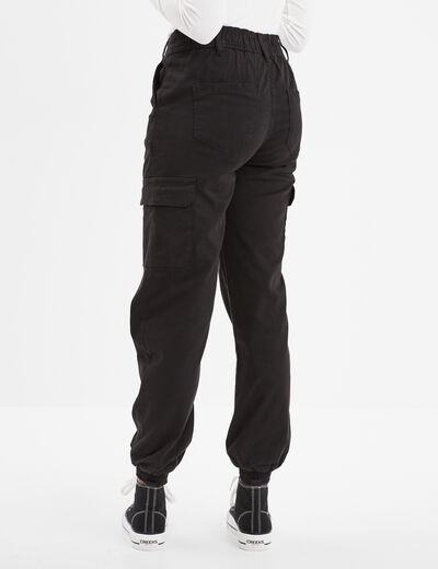 Pantalon cargo taille haute ajustable noir femme