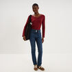 T-shirt manches longues col en V coton bordeaux femme