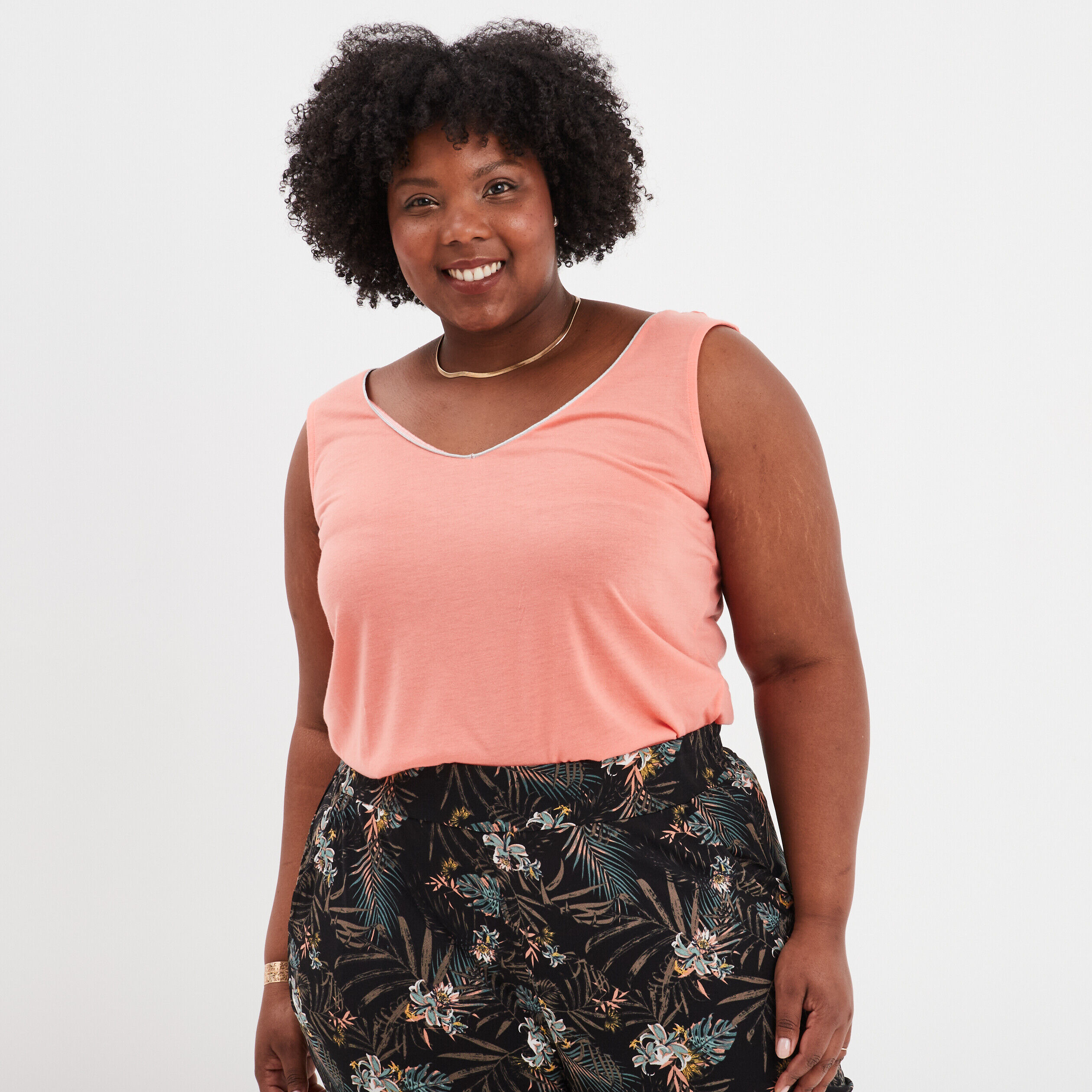 Débardeur col en V sans manches vieux rose femme grande taille MODAVISTA