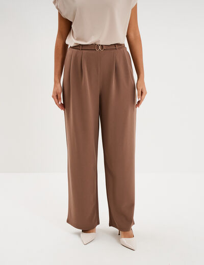 Pantalon &agrave; pinces large fluide marron clair femme