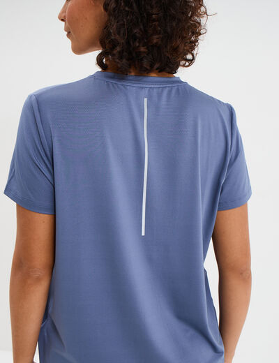 T-shirt de sport droit manches courtes bleu fonc&eacute; femme
