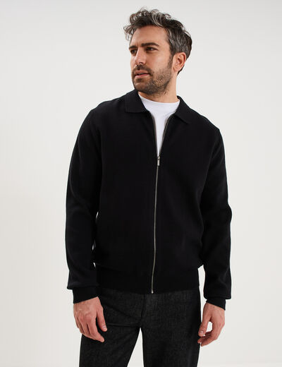 Gilet zipp&eacute; en maille manches longues noir homme
