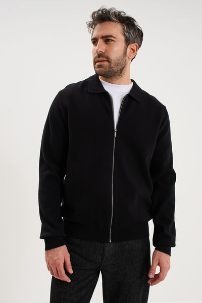 Gilet zipp&eacute; en maille manches longues noir homme