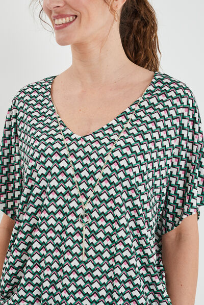 T-shirt col en V bijou Mosquitos vert femme