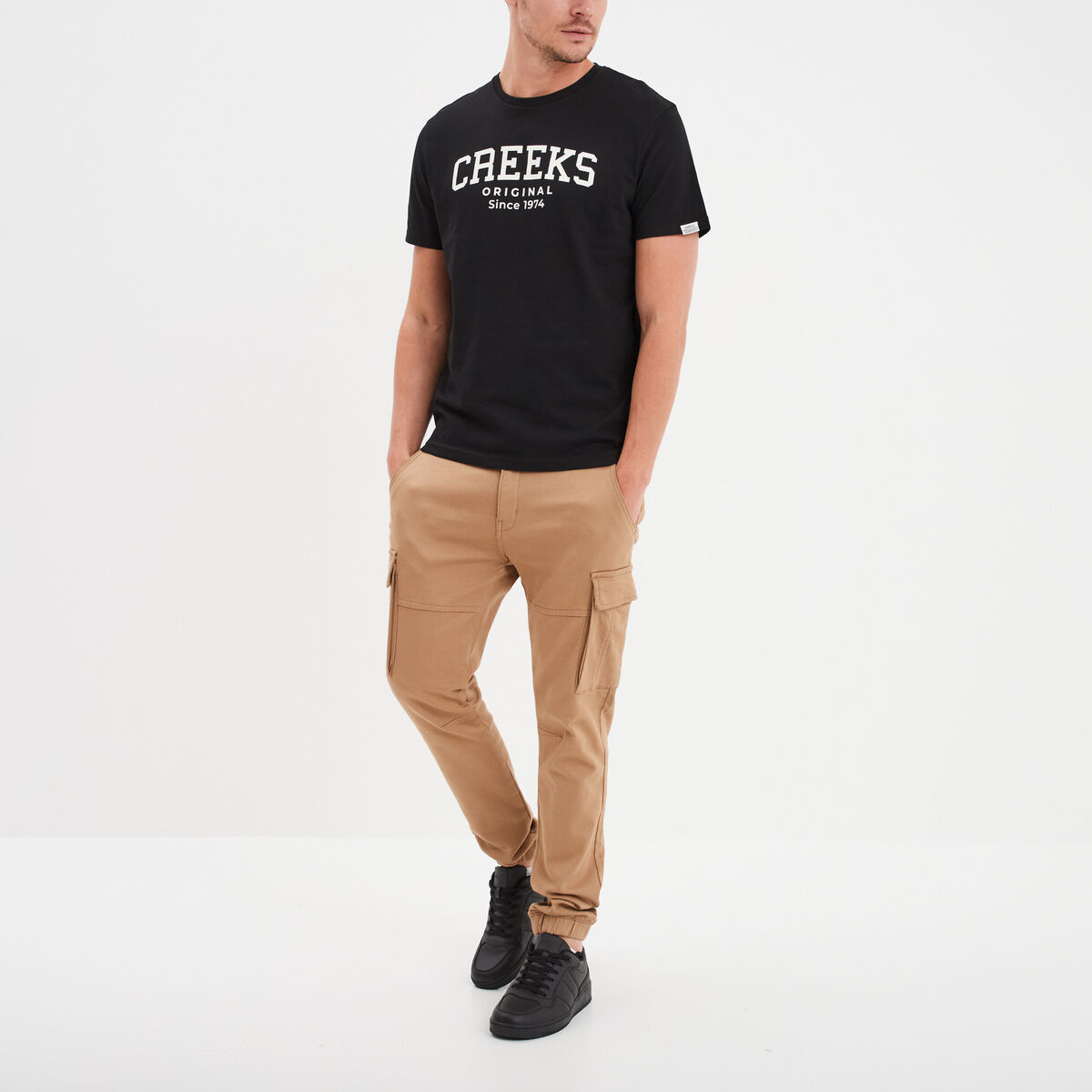 T-shirt manches courtes coton Creeks noir homme