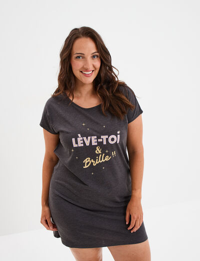 Chemise de nuit manches courtes gris foncé femme grande taille