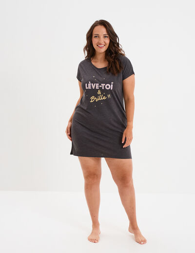 Chemise de nuit manches courtes gris foncé femme grande taille