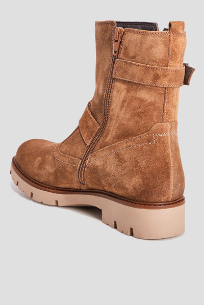 Bottines en cuir aspect suédine camel fille