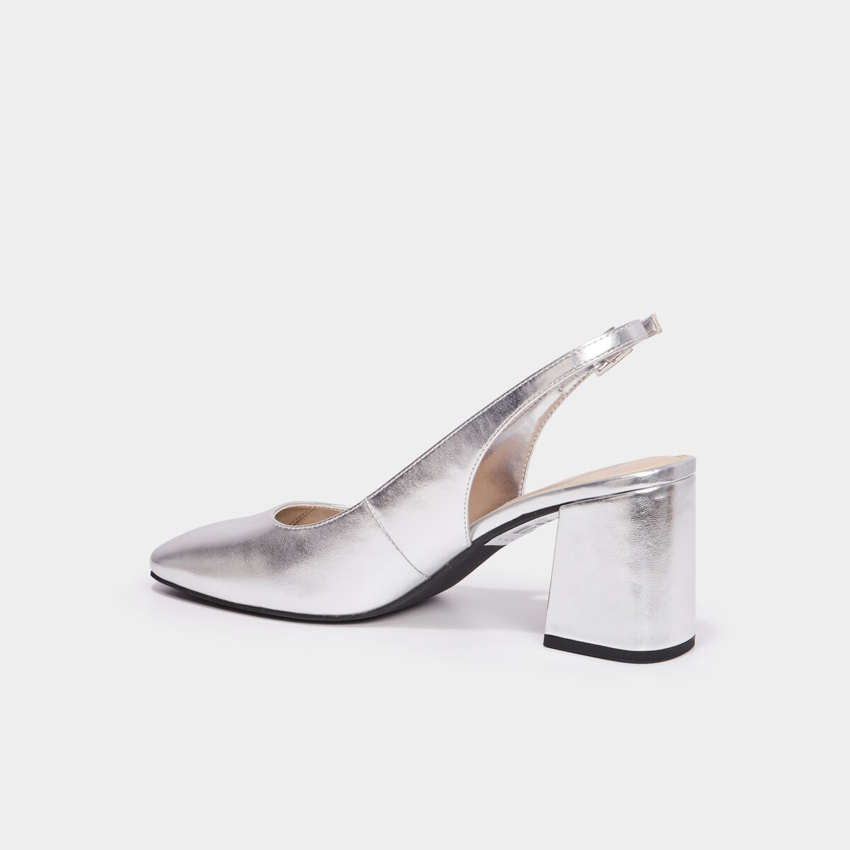 Escarpins slingback m&eacute;tallis&eacute;s gris argent femme