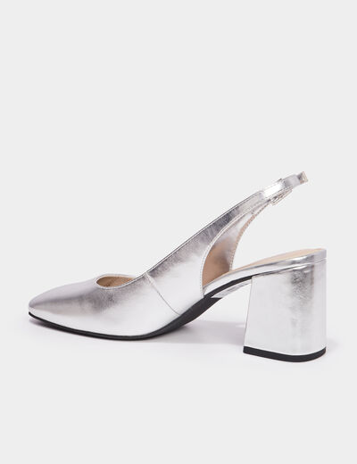Escarpins slingback métallisés gris argent femme