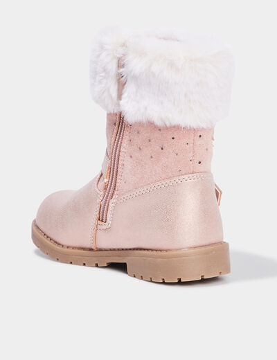 Bottes avec fourrure et paillettes rose champagne fille