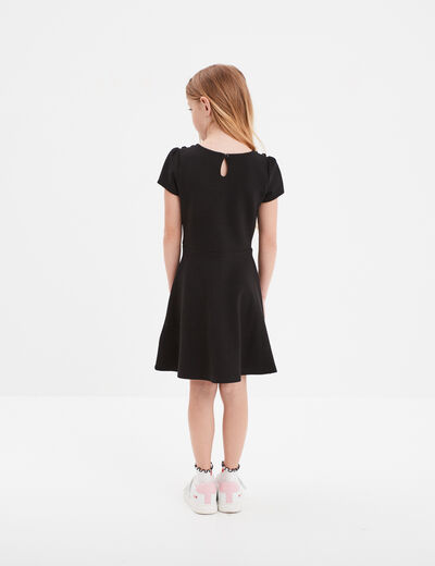 Robe trapèze manches courtes noir fille