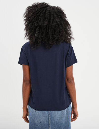 T-shirt manches courtes coton bleu marine femme