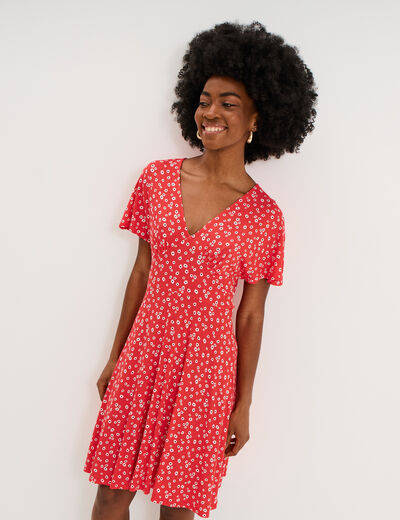 Robe fluide en maille longueur genou rouge coquelicot femme