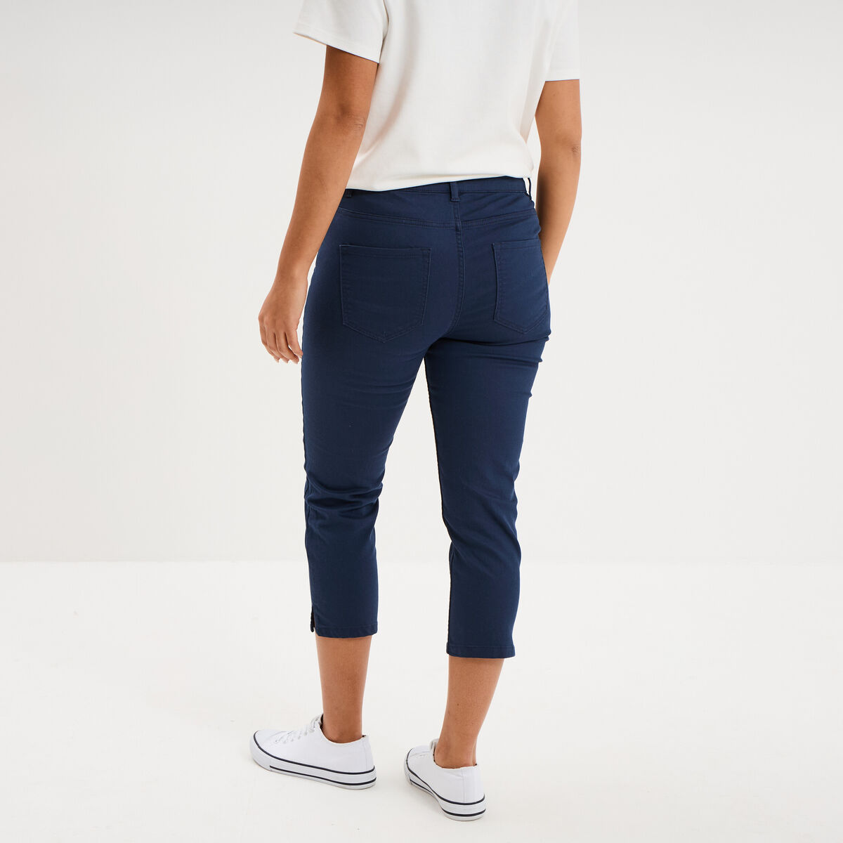 Pantalon capri slim twill 5 poches bleu marine femme
