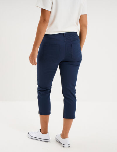 Pantalon capri slim twill 5 poches bleu marine femme