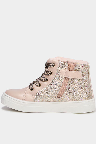 Baskets montantes zipp&eacute;es &agrave; paillettes rose fille