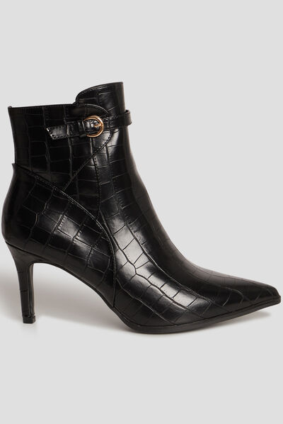 Bottines à talons aiguilles aspect croco noir femme