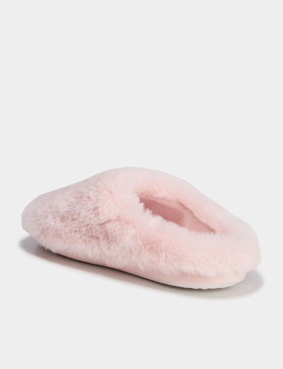 Chaussons mules fausse fourrure rose femme