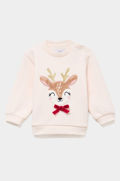 Sweat molletonn&eacute; boutons &eacute;paule creme b&eacute;b&eacute; fille