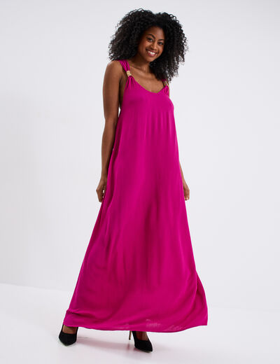 Robe longue bretelles bijoux rose fushia femme