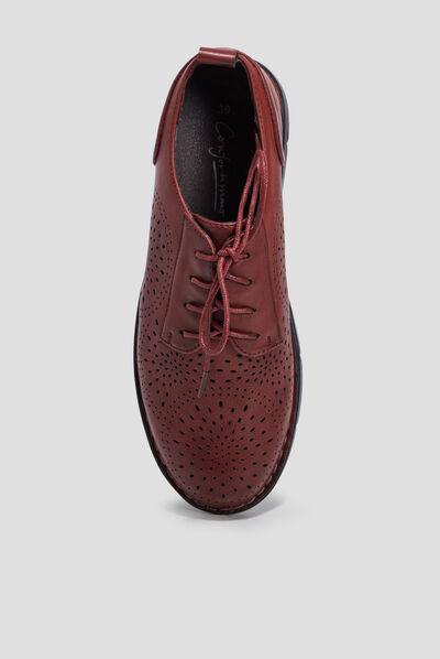 Derbies à lacets compensées rouge femme