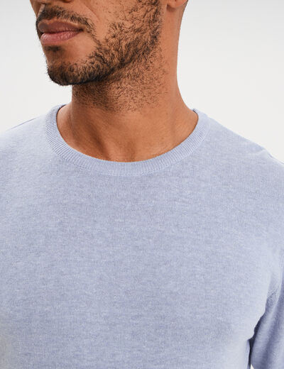 Pull droit col rond coton m&eacute;lang&eacute; bleu clair homme