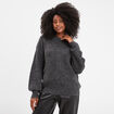 Pull col rond manches ballons gris foncé femme