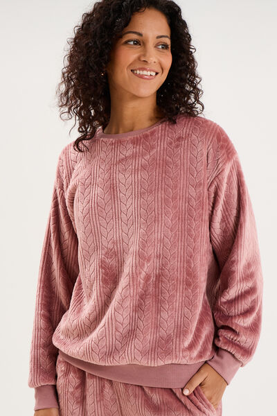 Haut de pyjama sweat polaire torsad&eacute; rose framboise femme