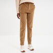 Pantalon chino slim effet velours vert kaki femme