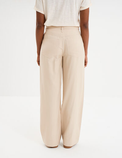 Pantalon large avec ceinture beige femme