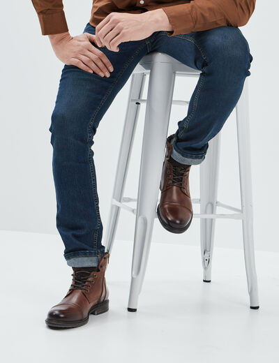 Bottines en cuir à lacets marron homme