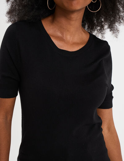 Pull manches courtes col rond noir femme