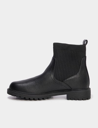 Boots chaussettes crant&eacute;es noir femme