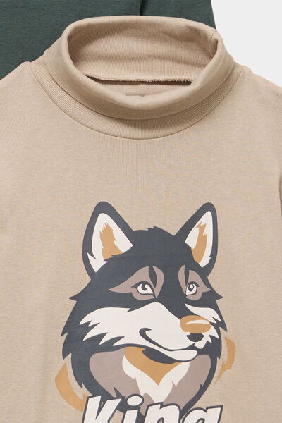 Lot 2 t-shirts col roul&eacute; coton gris fonc&eacute; gar&ccedil;on