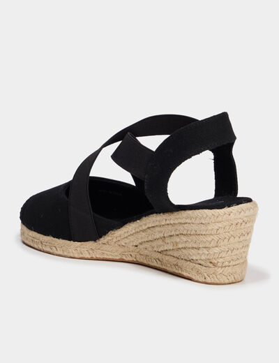 Sandales espadrilles compens&eacute;es en corde noir femme