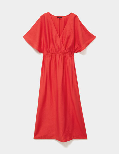 Robe longue col cache-coeur rouge femme