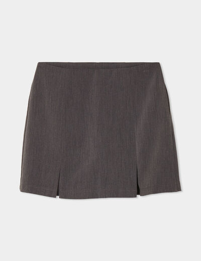 Jupe-short courte droite zippée gris foncé femme