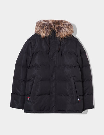 Parka capuche fausse fourrure amovible noir homme