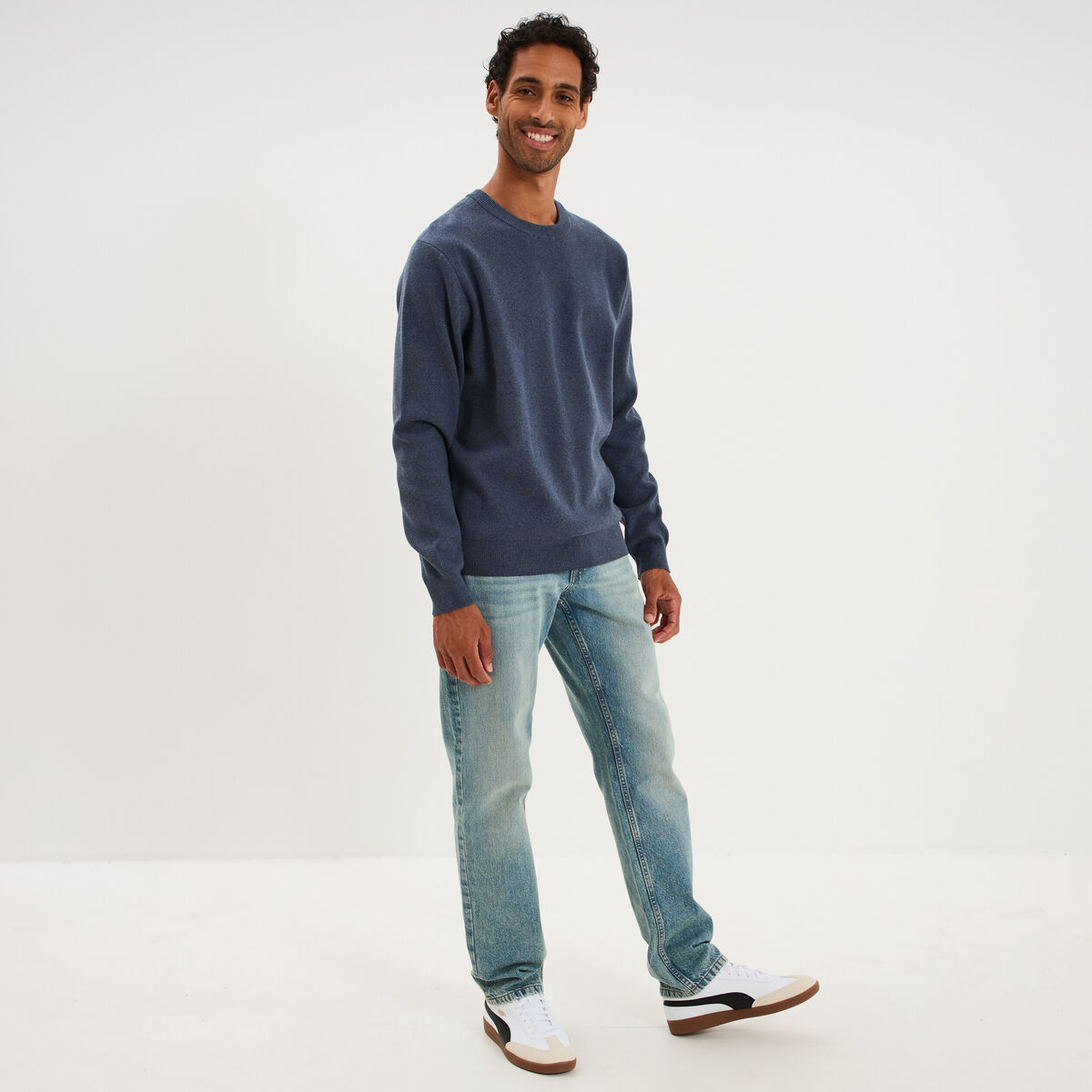 Pull col rond manches longues bleu homme