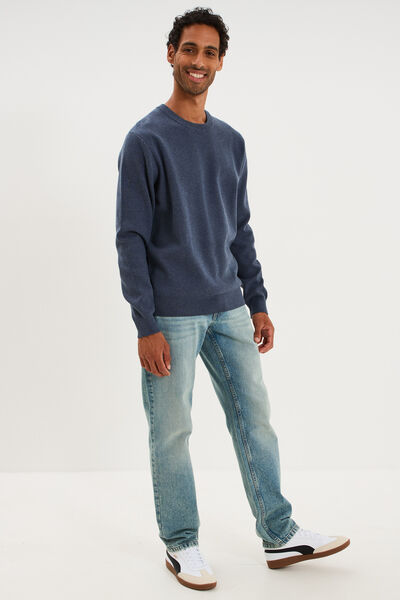 Pull col rond manches longues bleu homme