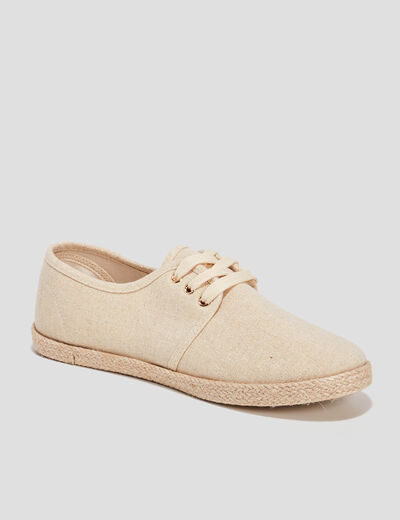 Derbies en toile à lacets jaune or femme