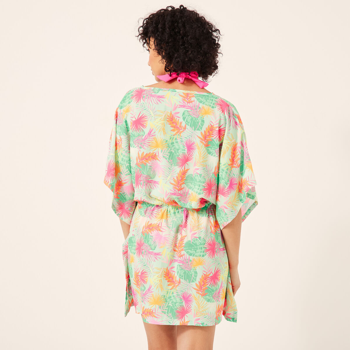 Robe de plage manches 3/4 vert clair femme