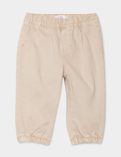 Pantalon jogger bas élastiqué coton beige bébé garçon