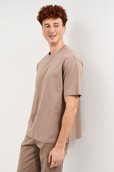 T-shirt col rond coupe relax coton &eacute;pais gris homme