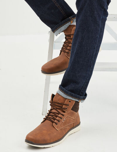 Bottines montantes &agrave; lacets marron homme