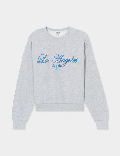 Sweat court col rond Creeks gris clair femme