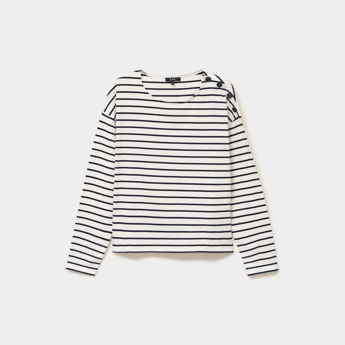 T-shirt marini&egrave;re col rond avec boutons ecru femme