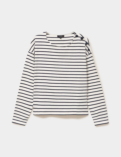 T-shirt marini&egrave;re col rond avec boutons ecru femme